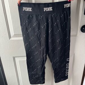 PINK Victoria's Secret Black Capri Leggings with Repeating Logo